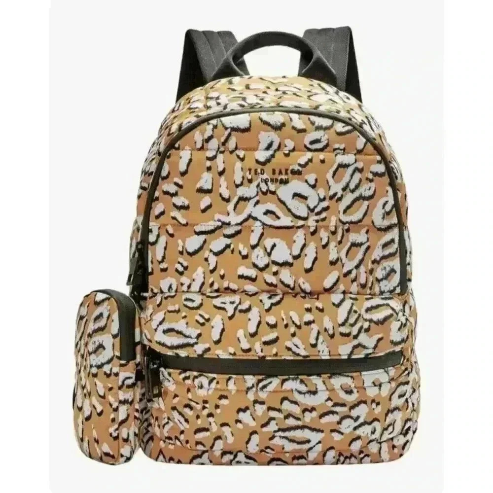 Ted Baker Leopard Puffer Nylon Laptop Backpack Mini Pouch Yellow NEW 1627